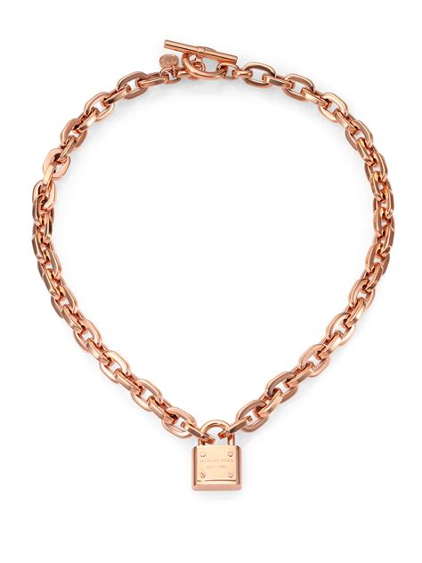 michael kors round lock necklace rose gold|Michael Kors rose gold bangle.